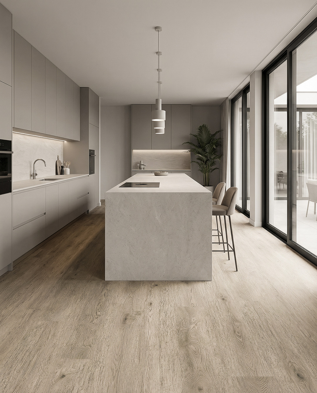 kitchen, island, gray, kitchen decor, wooden floor