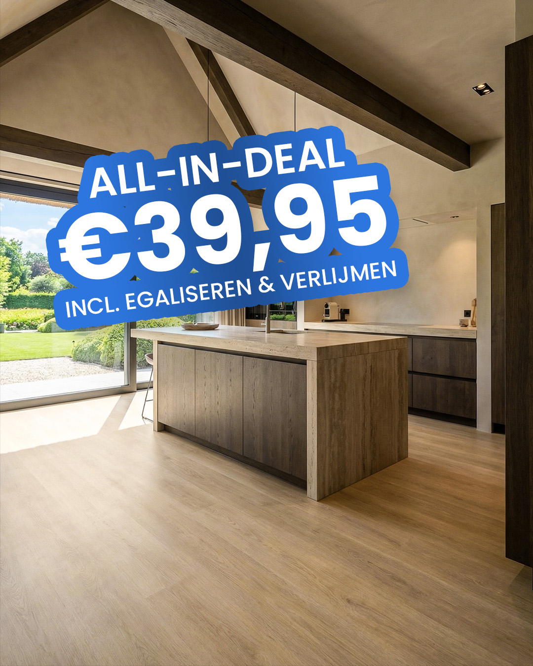 keuken, eiken, houten vloer, eiland, moderne inrichting