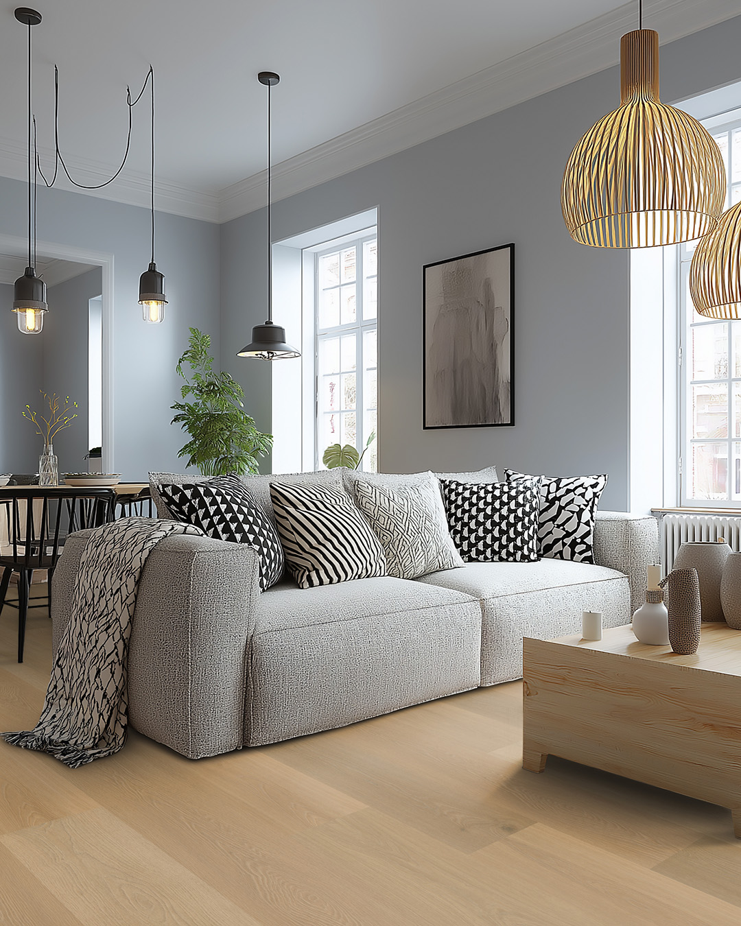 sofa, living room, kussens, salontafel, lampen