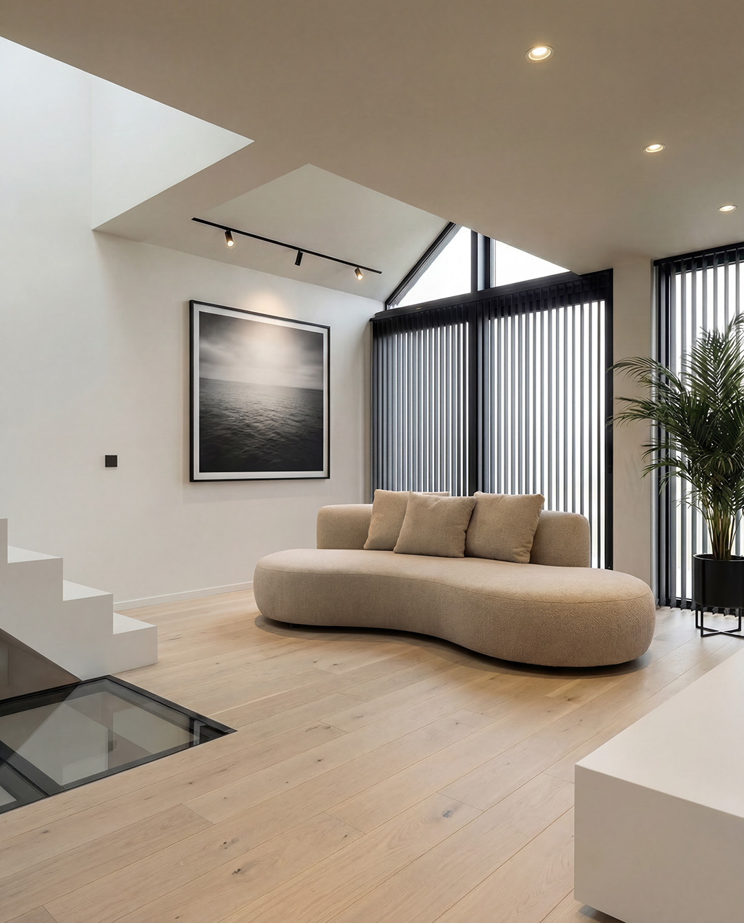 linnenbank, bank, hoeksofa, taupe, interieur