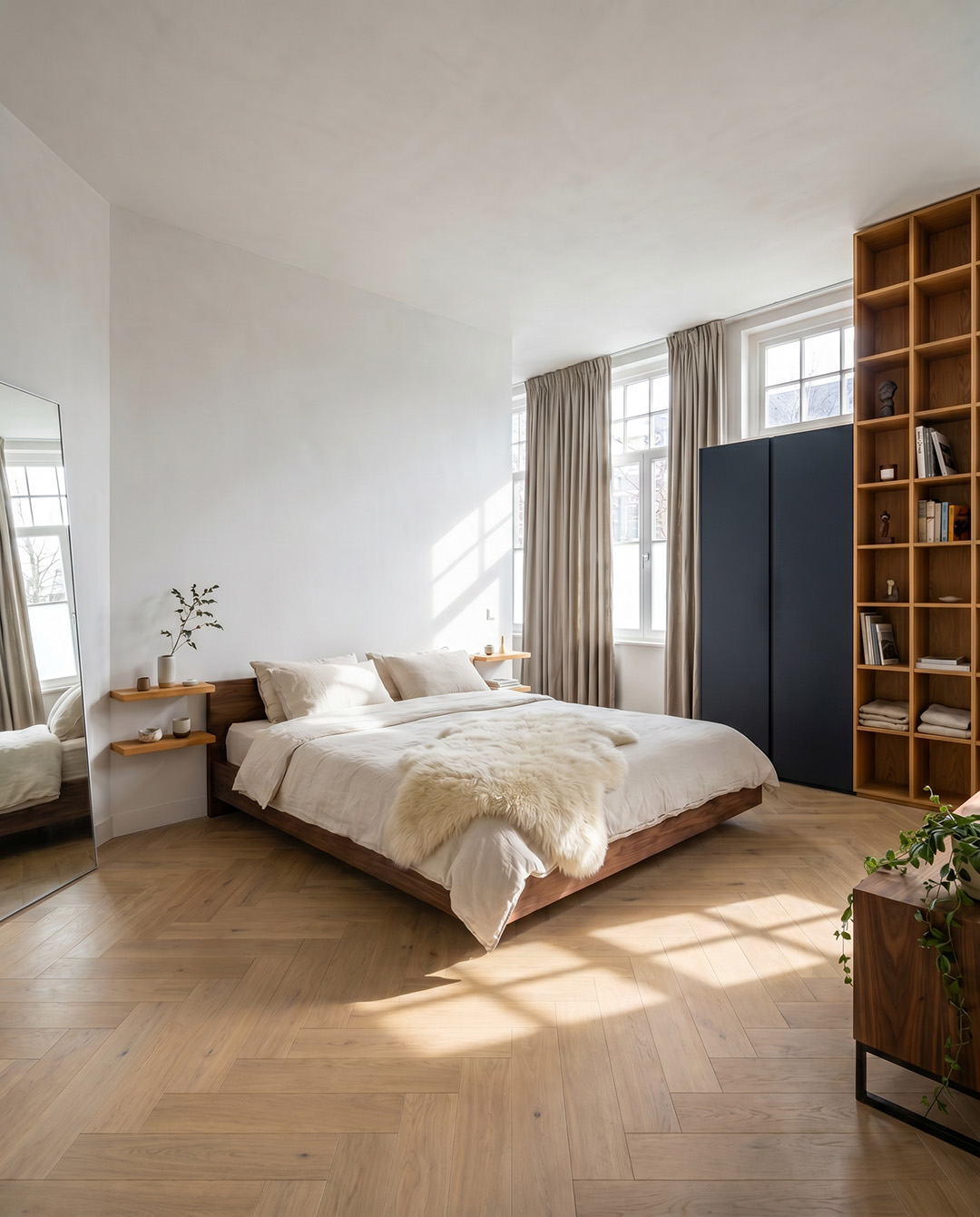 slaapkamer, bed, stoffen, vloerkleed, kasten