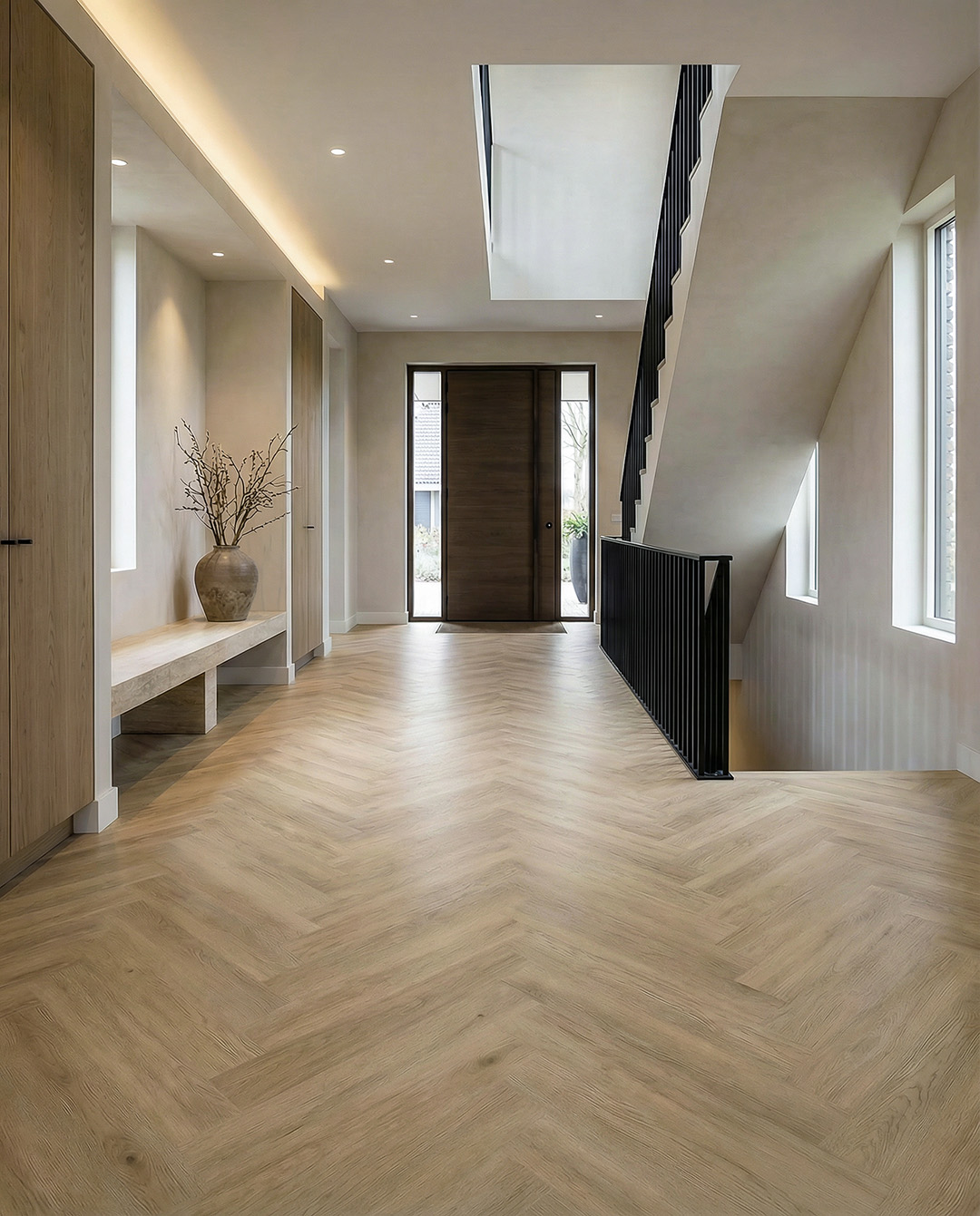 houten vloer, herringbone patroon, hal, entree, flat vloer