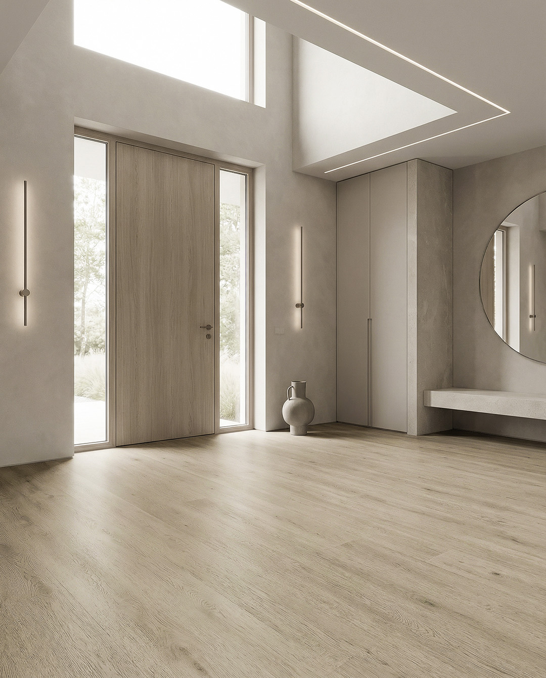 entree, houten vloer, neutraal, minimalistisch, interieur