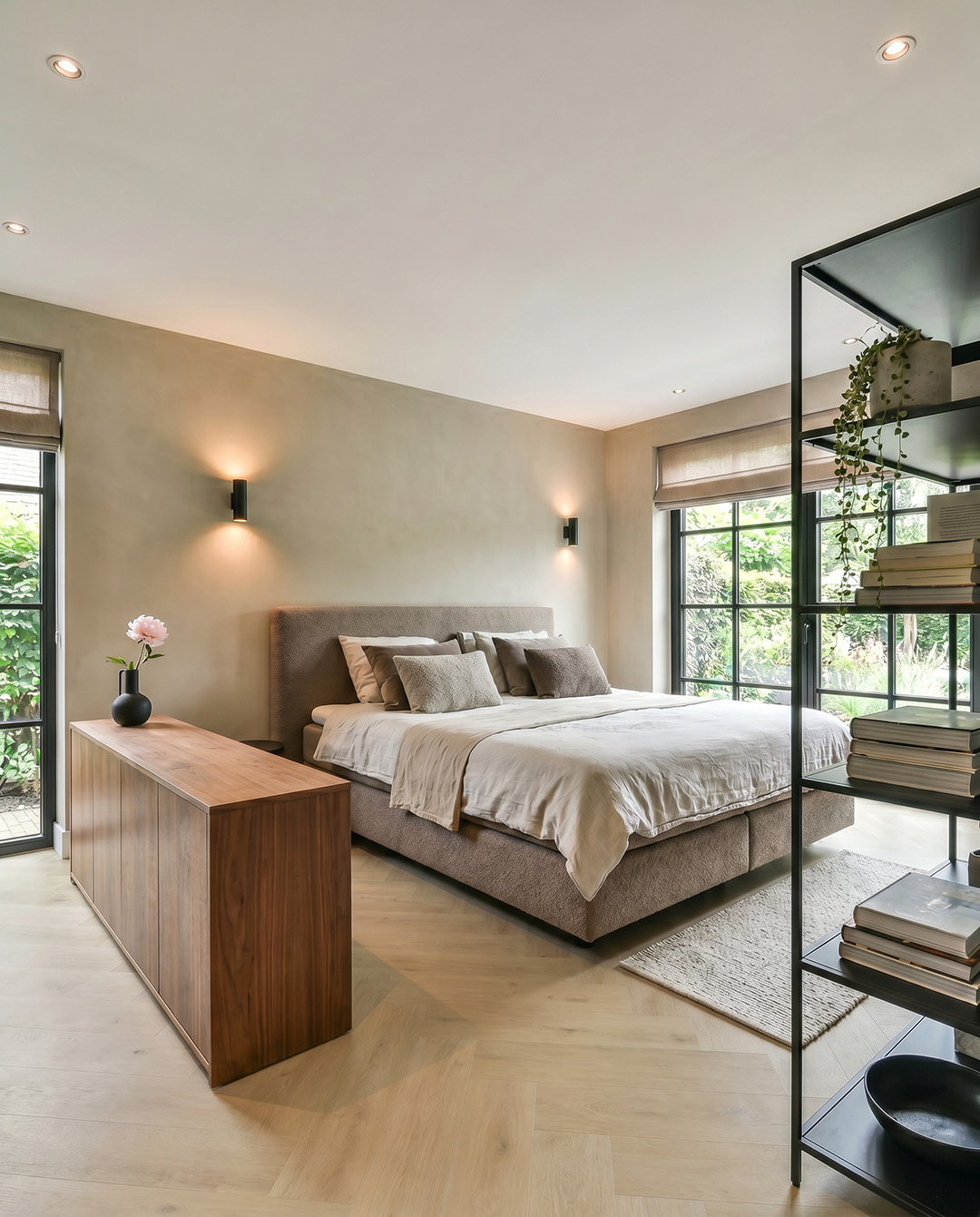 slaapkamer, bed, kussen, deken, bureaumeubel