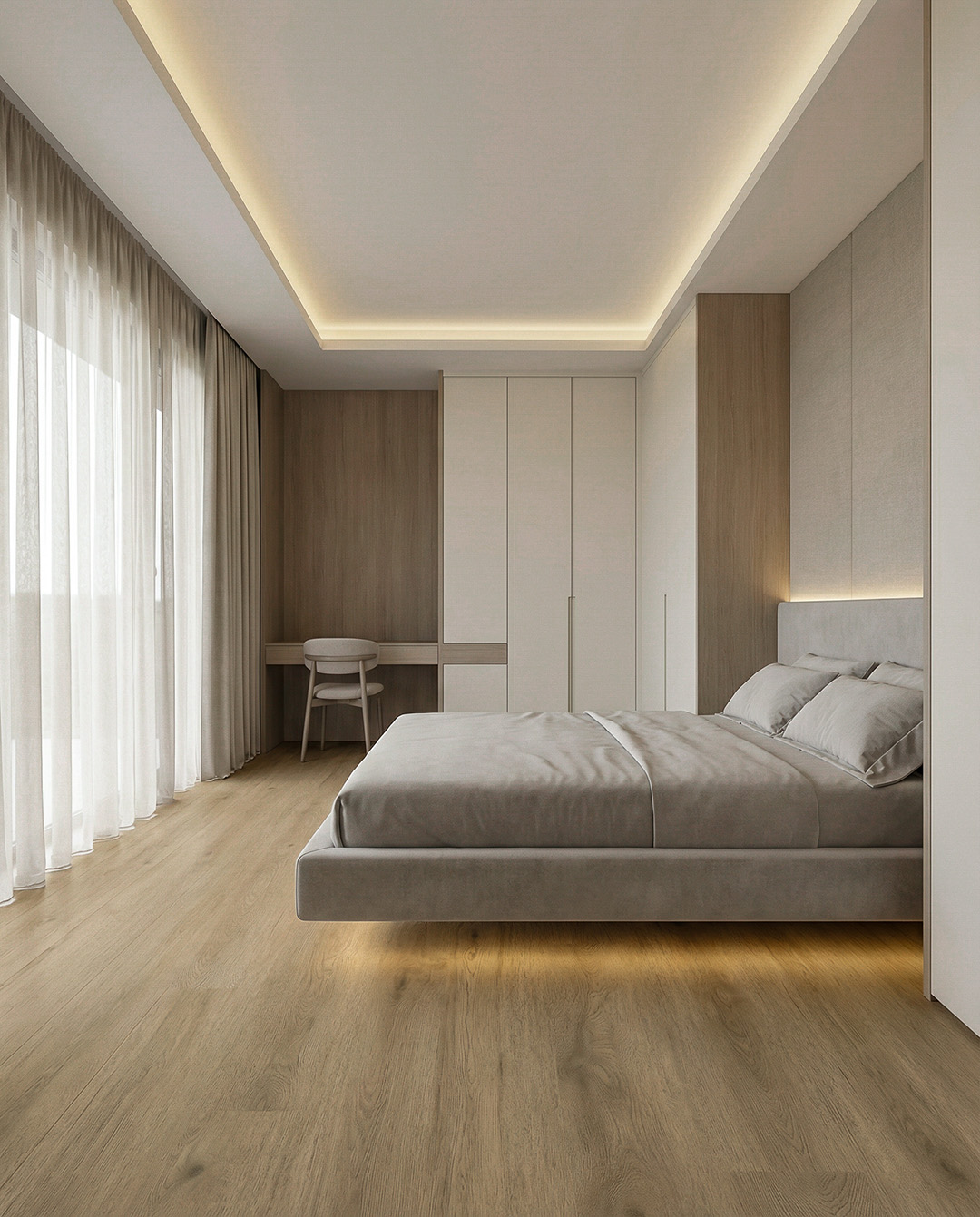 bed, leren, kasten, bureau, verlichting