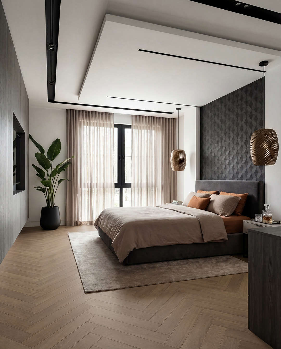 slaapkamer,  bed,  interieur,  lampen,  planten
