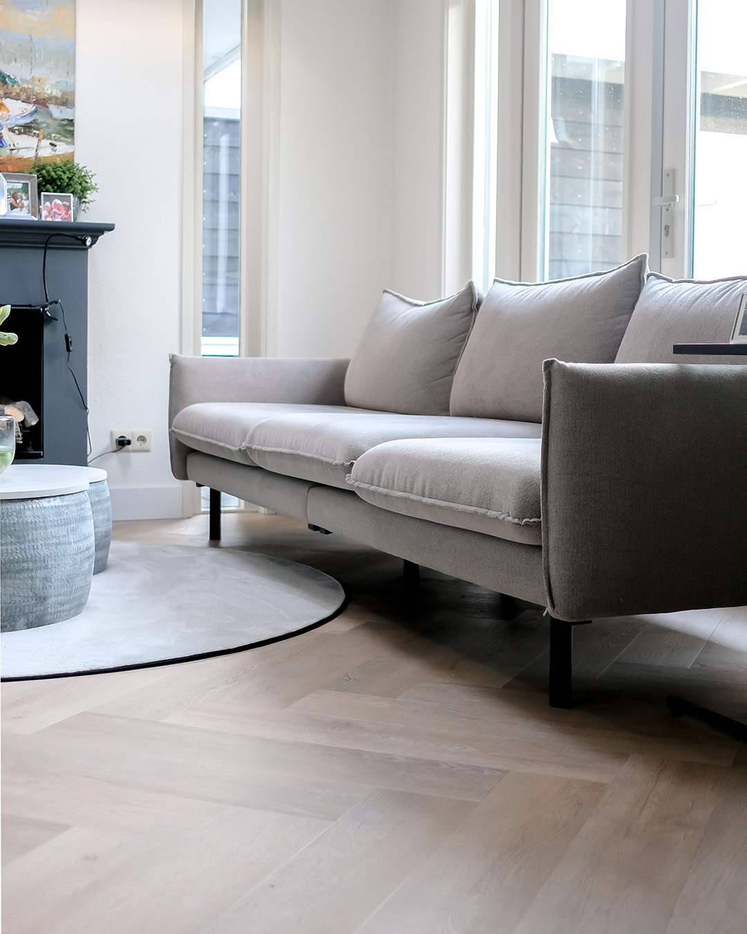 bankgrond, woonkamer, zachte bank, hoeksalon, houten vloer