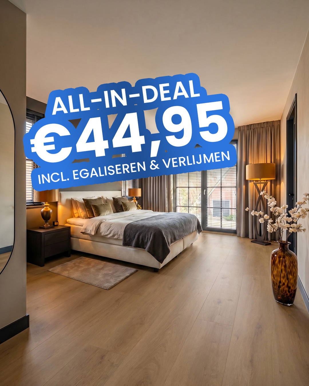 hotelkamer, interieur, vloerhout, tweepersoonsbed, bedplaats