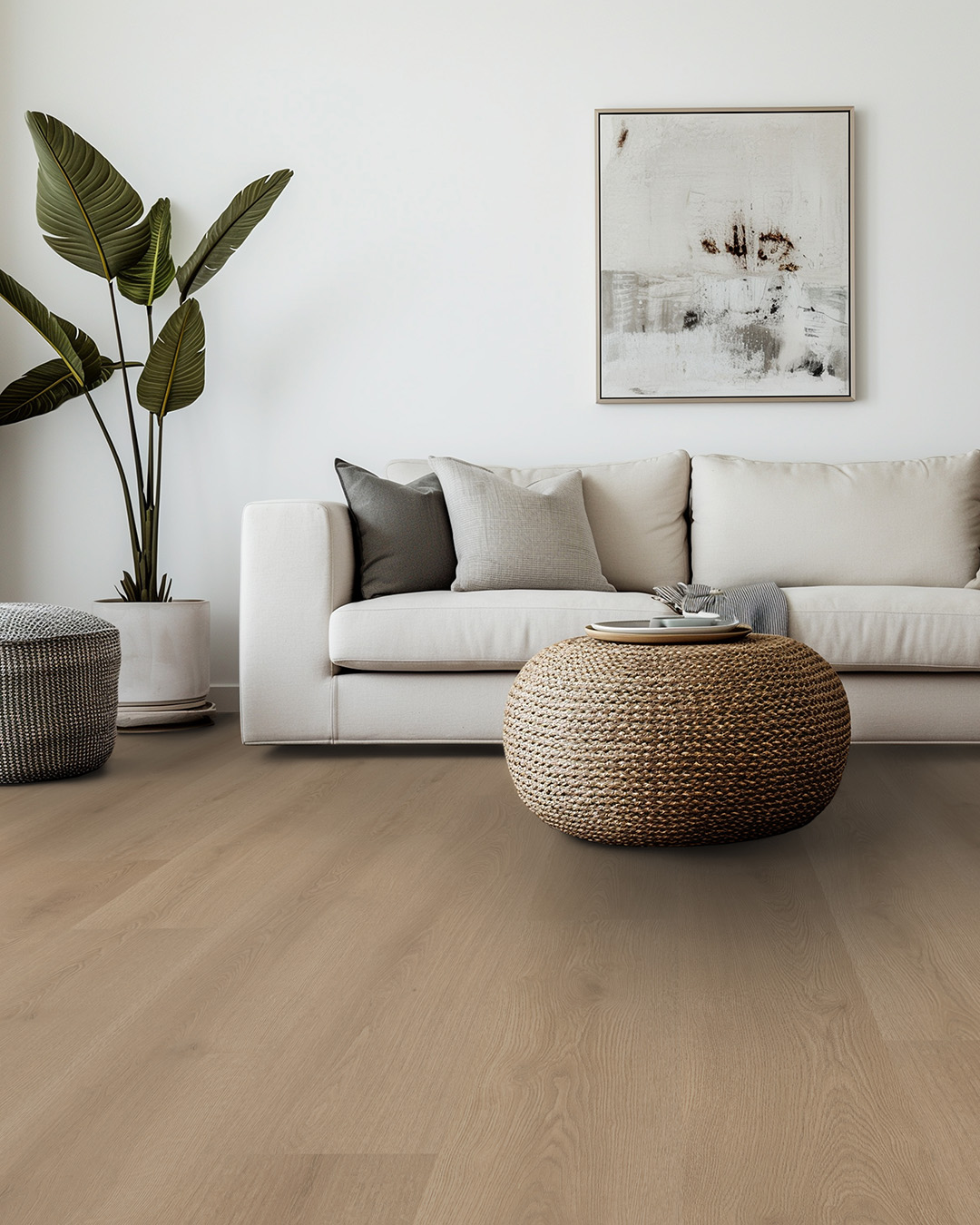 woonkamer, bank, tafel, kussen, planten