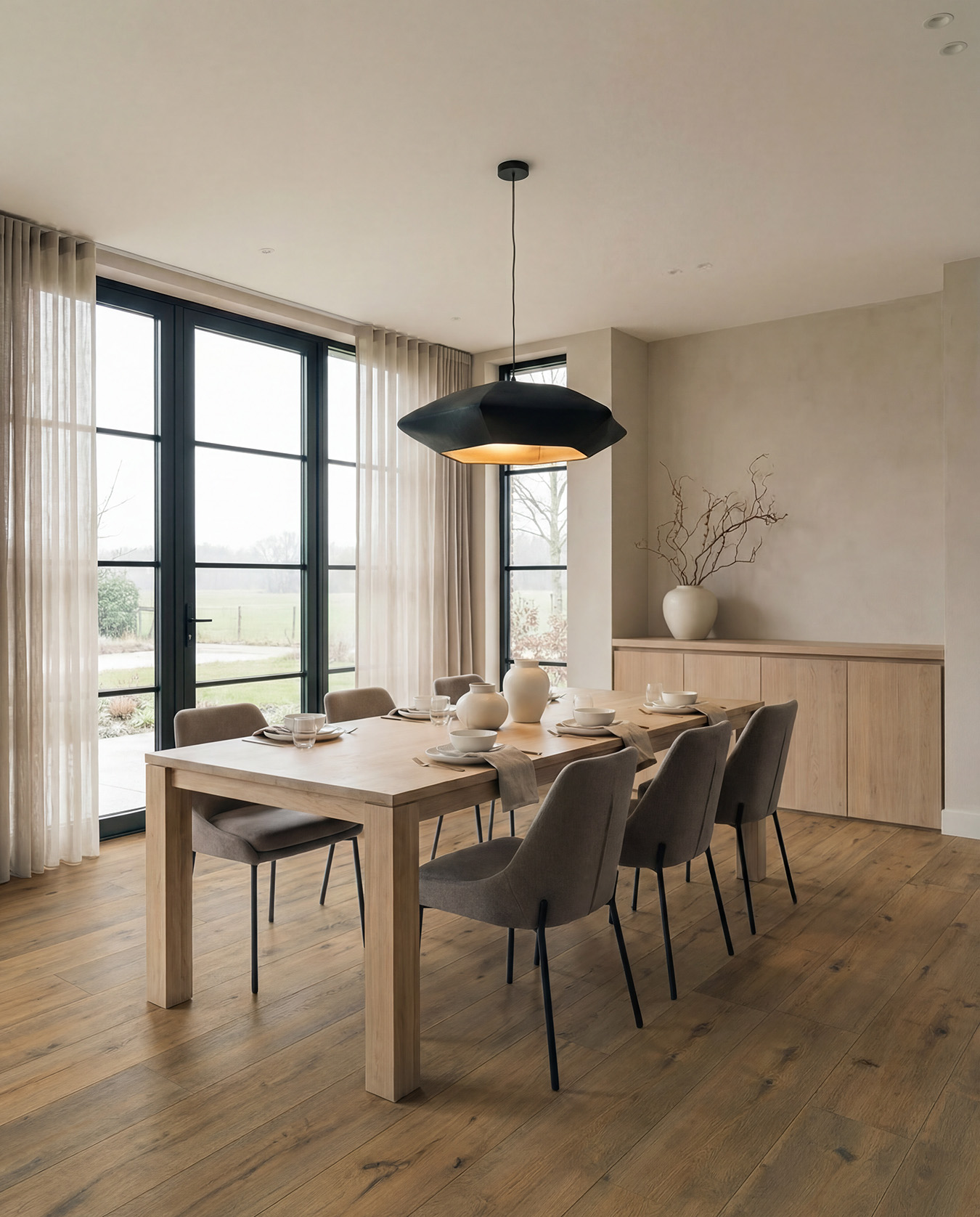 eettafel, houten tafel, kunststof stoelen, tafelset, interieur
