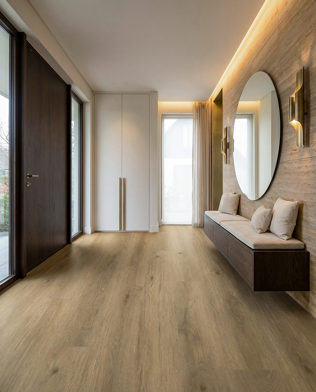 interieur, hal, vloer, kast, bank