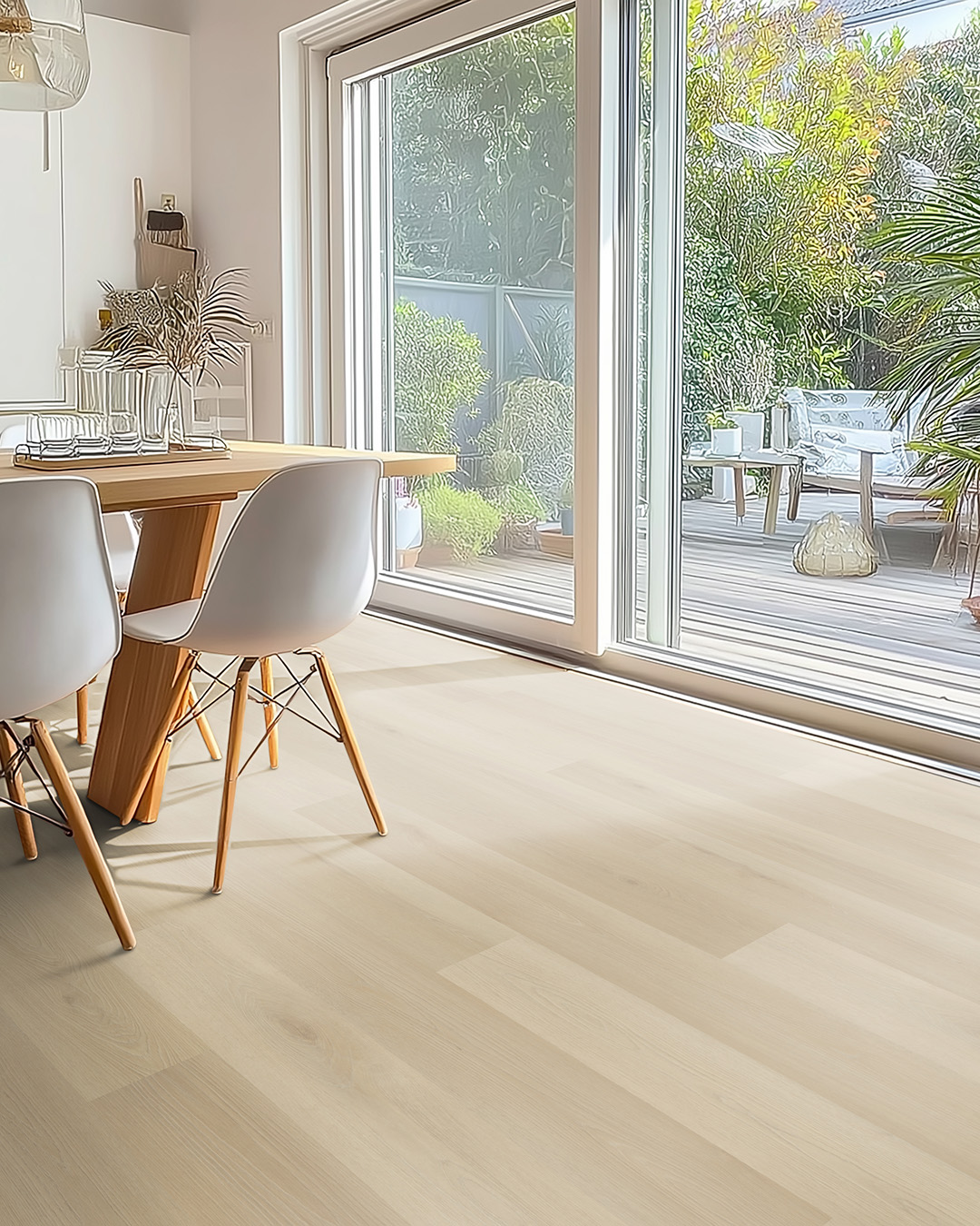 eethoek, tafel, stoelen, hout, vloeren