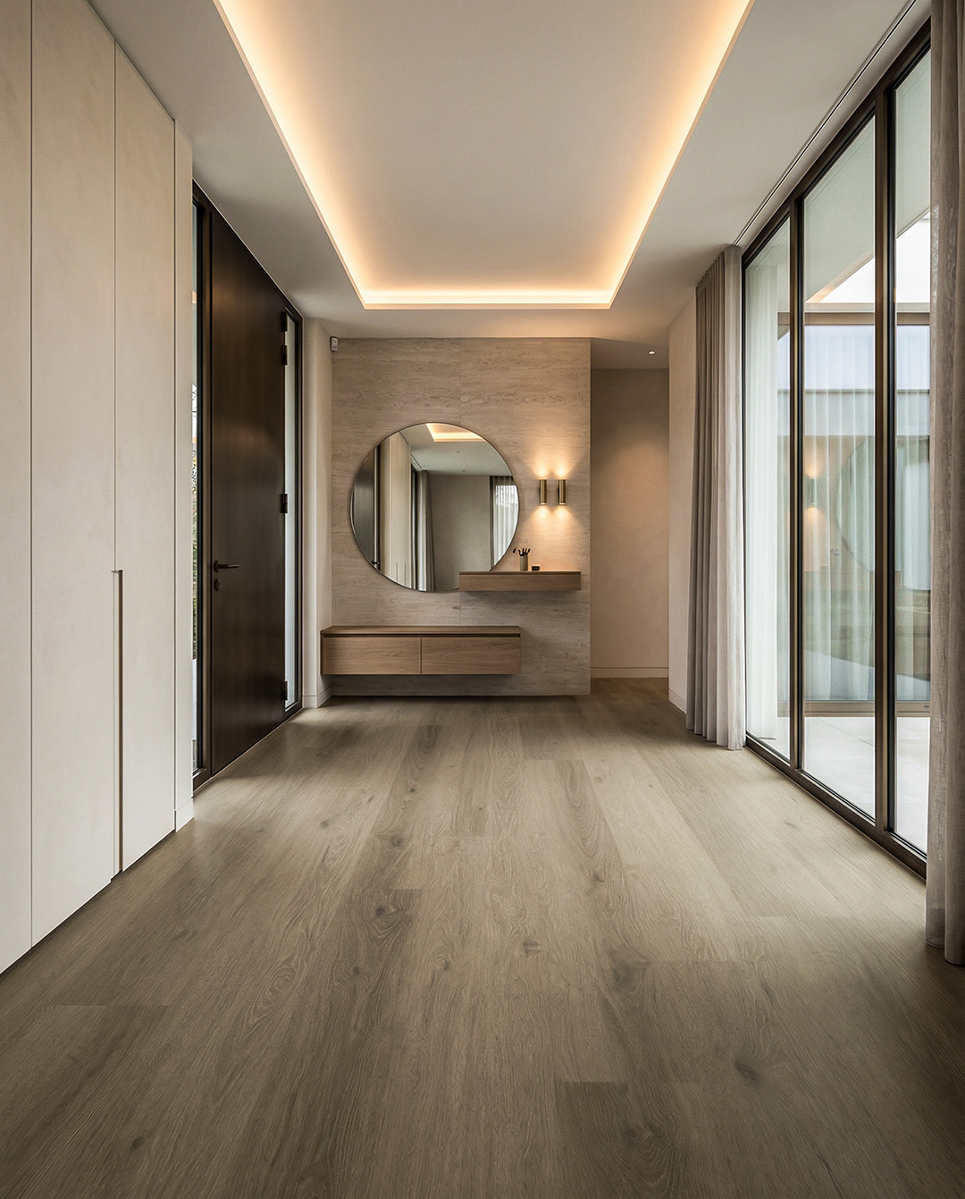 interieur, vloer, houten vloer, wandmeubel, spiegel