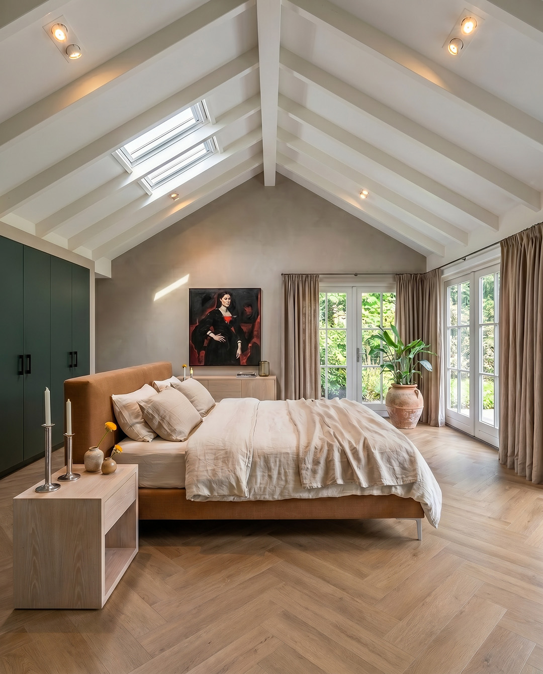 bed, slaapkamer, dekbed, linnen, gordijnen