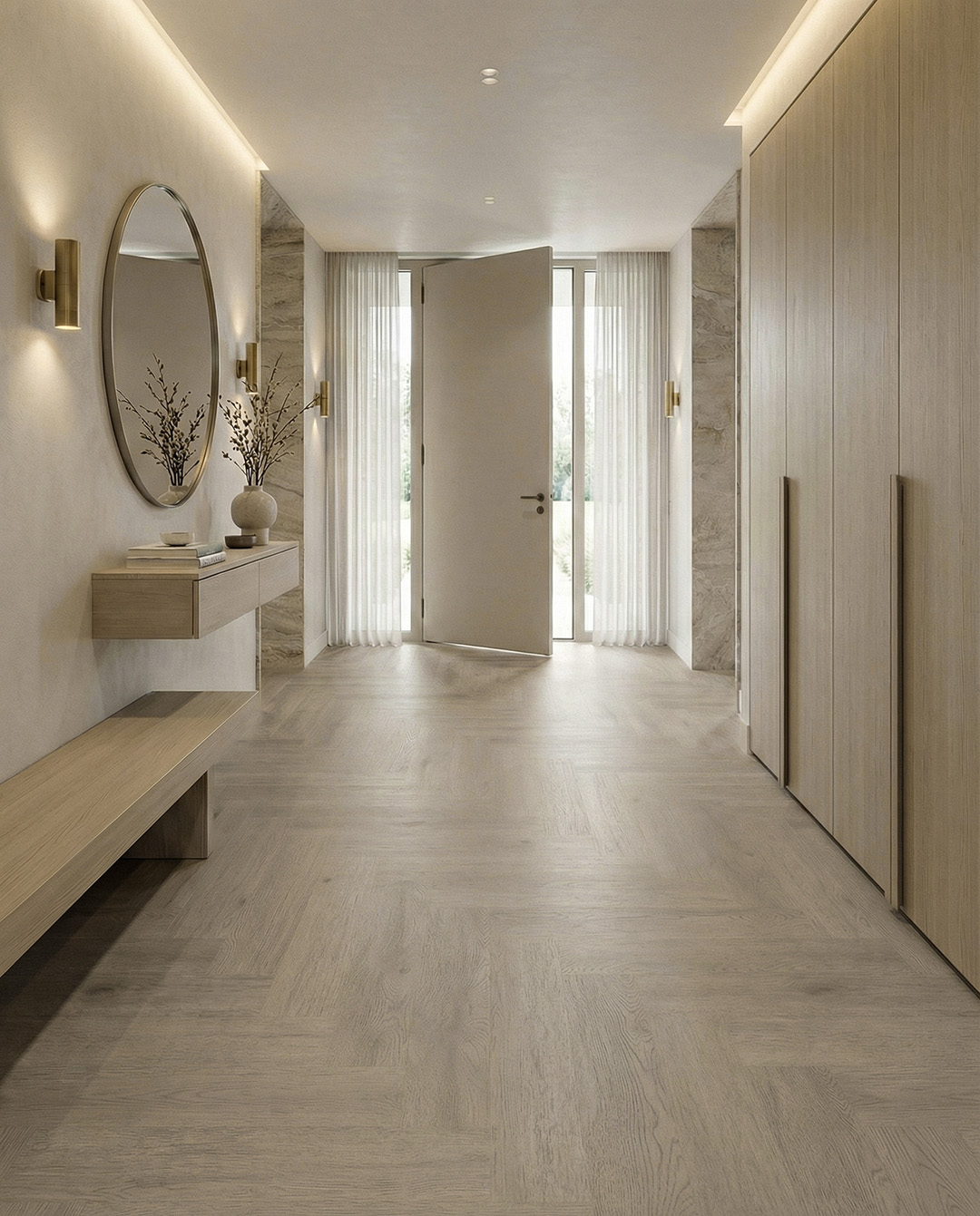 entreehal, hal, vloer, wandkast, spiegel