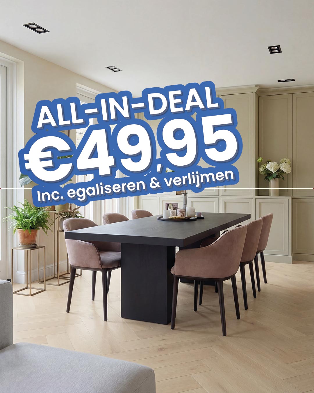 eettafel, diningset, houten vloer, keuken/kamer, kamerinrichting