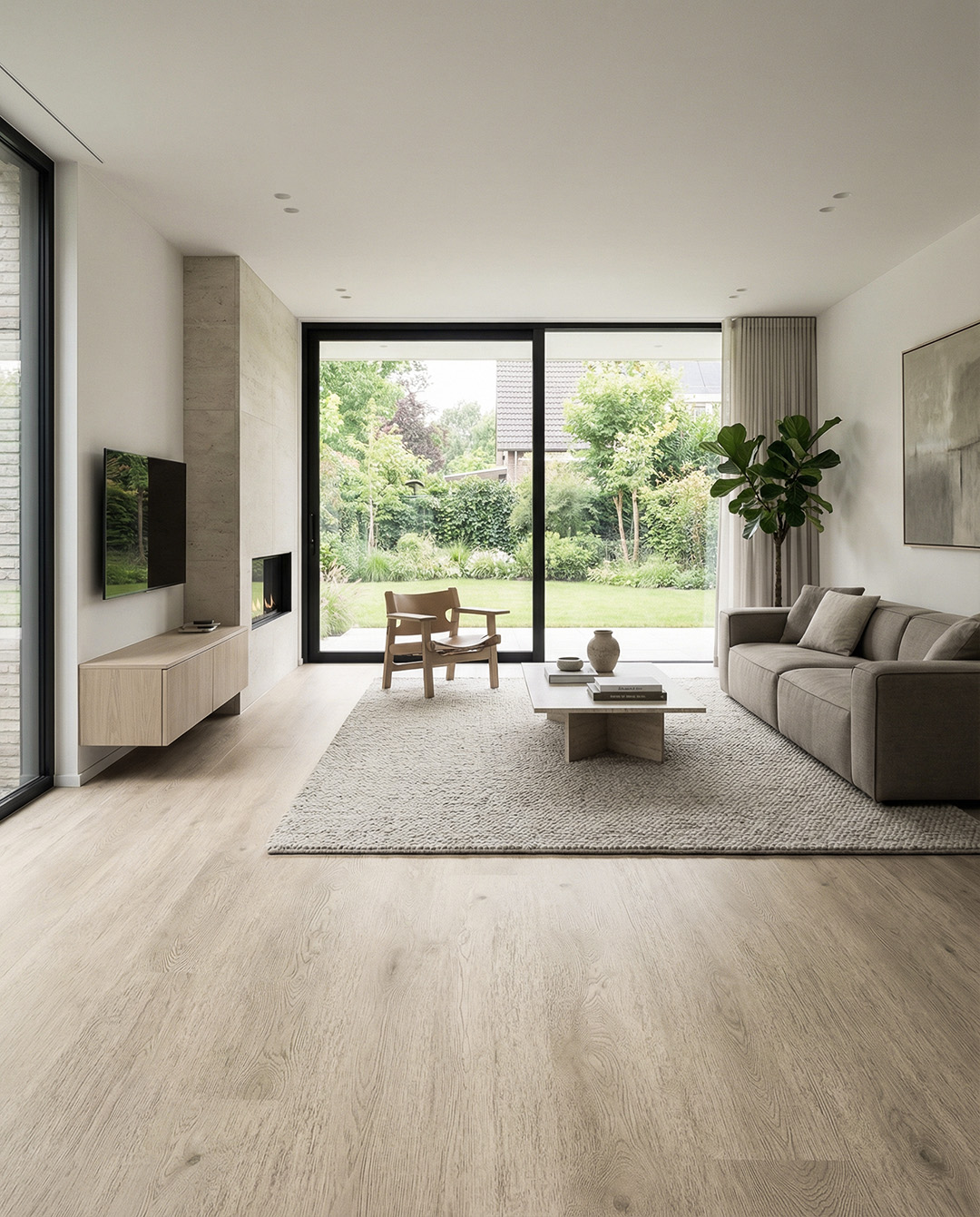 woonkamer, salon, vloeren, houten vloer, grote ramen