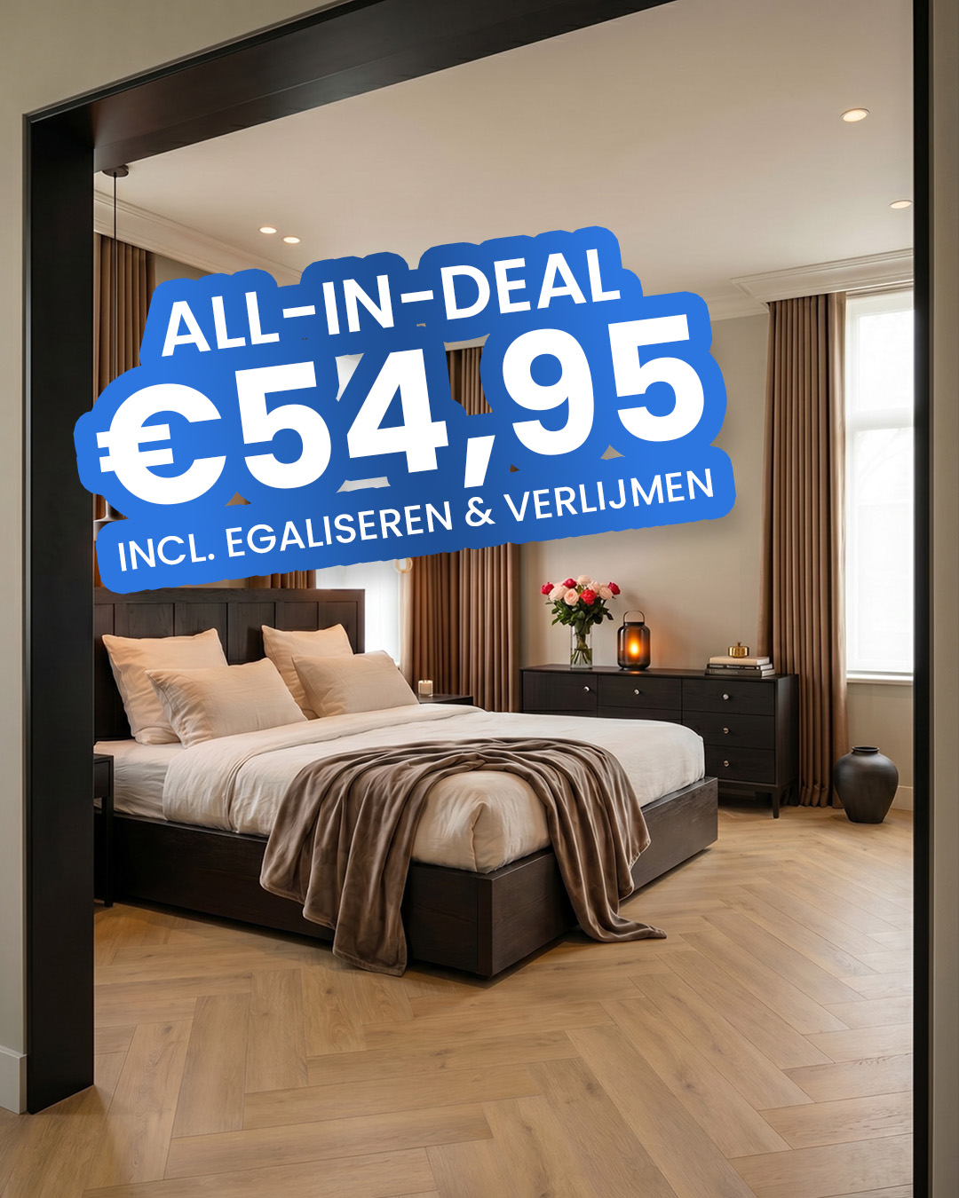 bed, king bed, wooden bed frame, brown blanket, hotel room