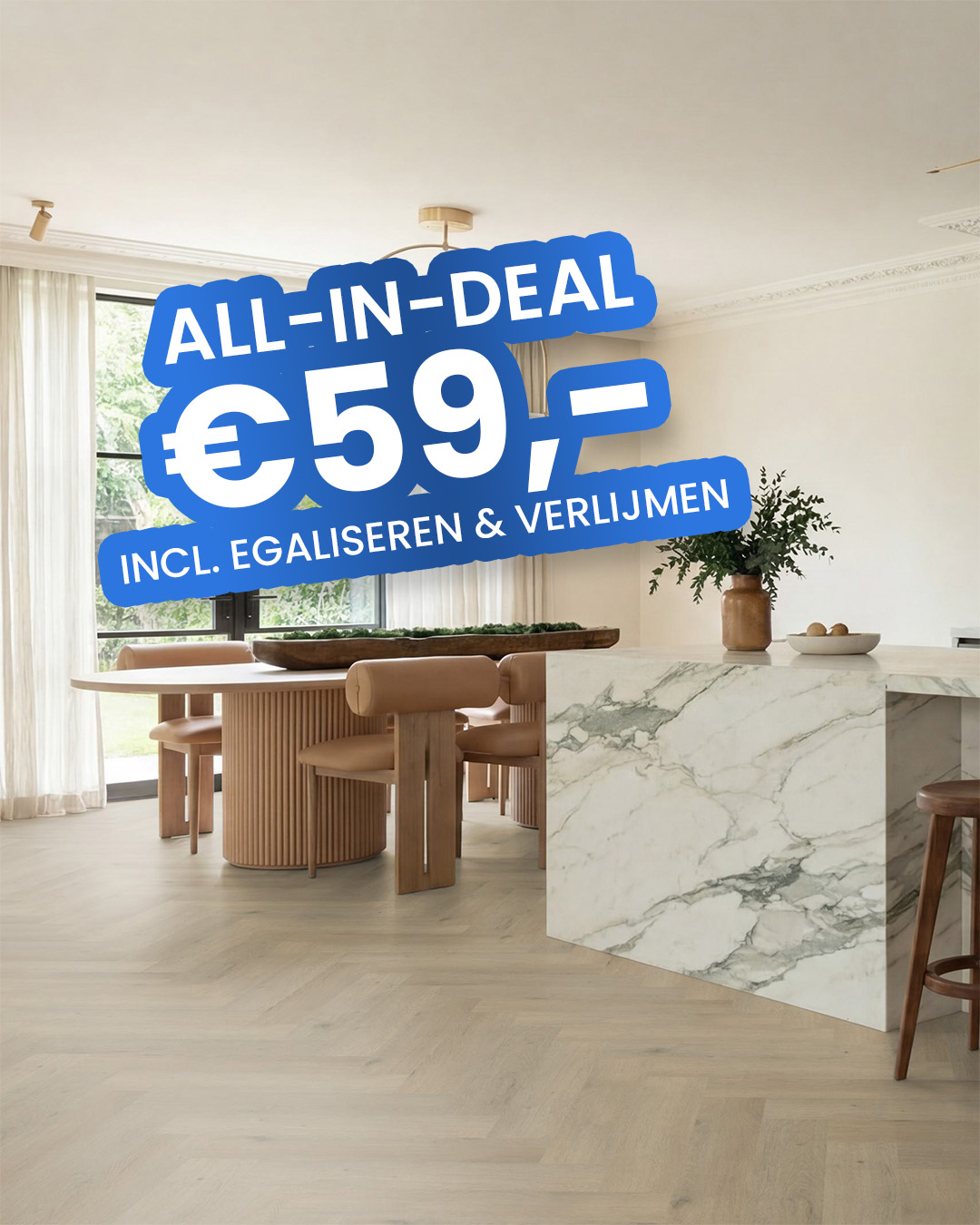 interieur, eetkamer, eettafel, marmeren eiland, houten stoel