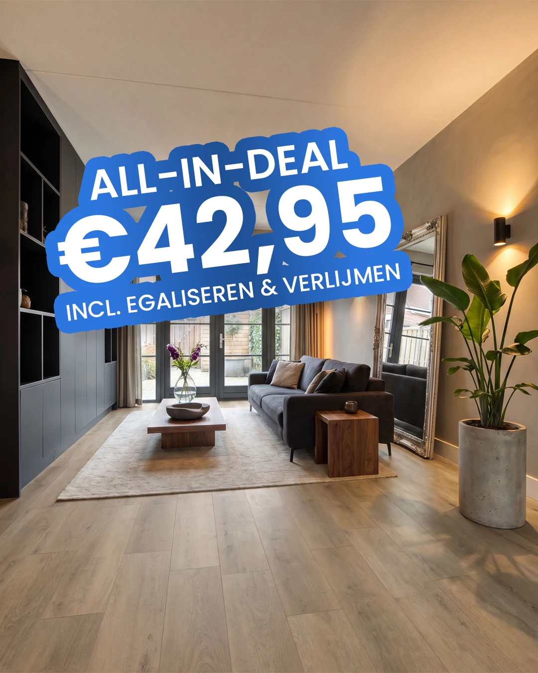 woonkamer, bank, salon, vloer, planten