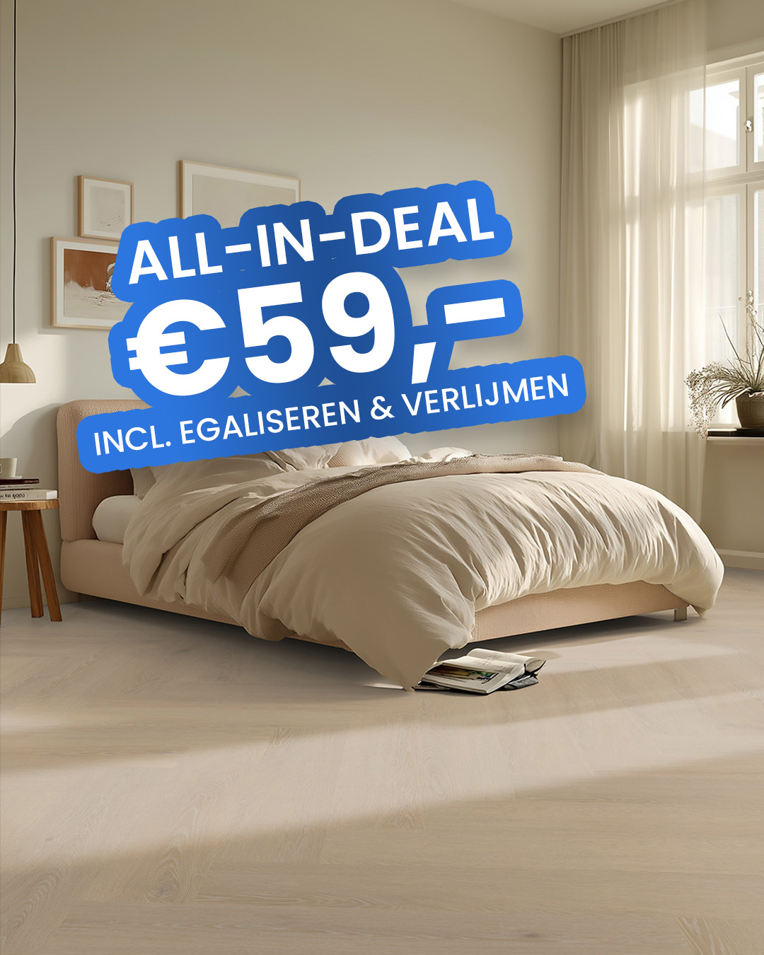 bed, slaapkamer, dekbed, neutraal, houten-vloer