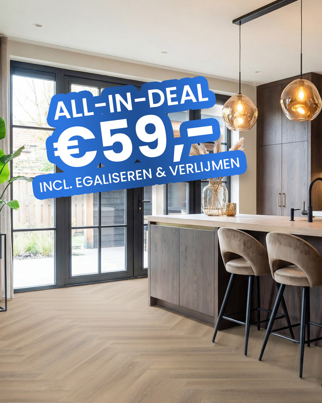 houten vloer, keuken, barstoel, eethoek, lamskenmerkend