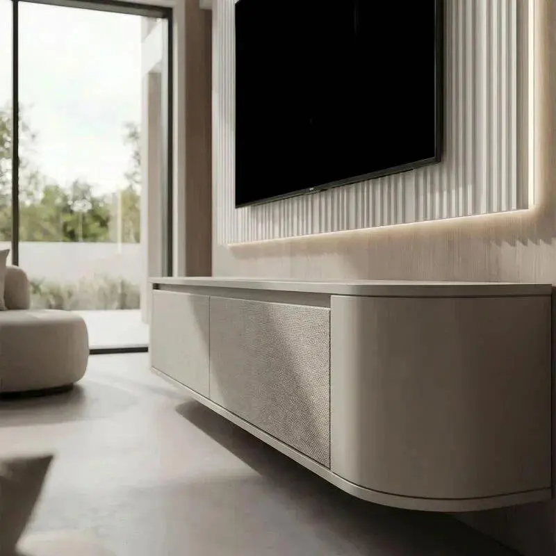 Japandi TV Meubel Rond Beige Linnen