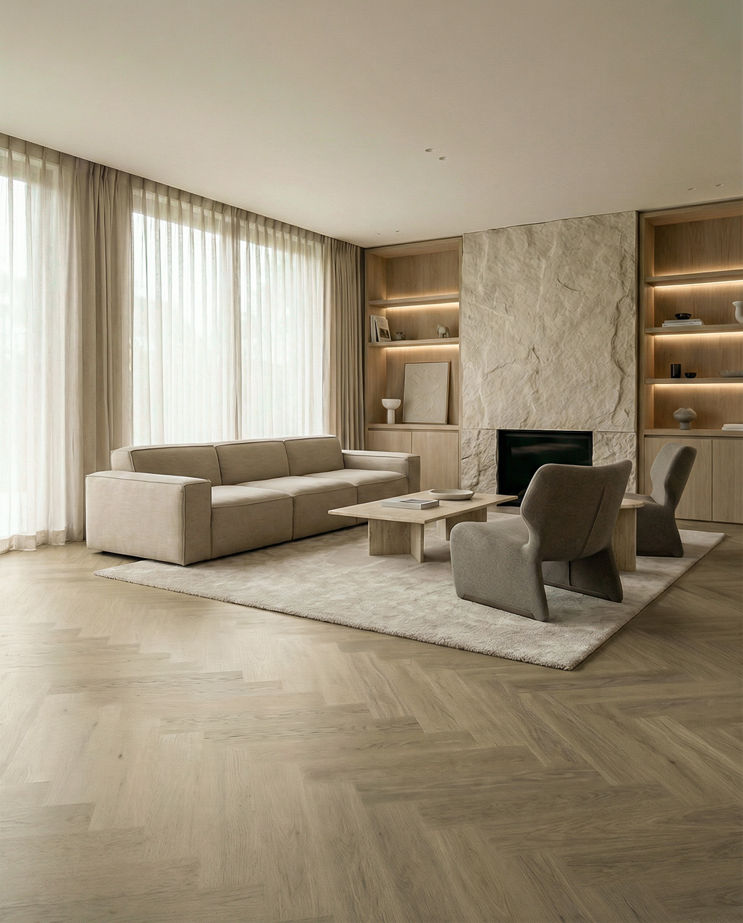 woonkamer, bank, fauteuils, koffietafel, haard