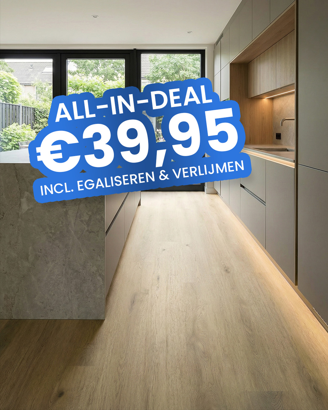 keuken, houten vloer, kasten, inbouwapparatuur, modern