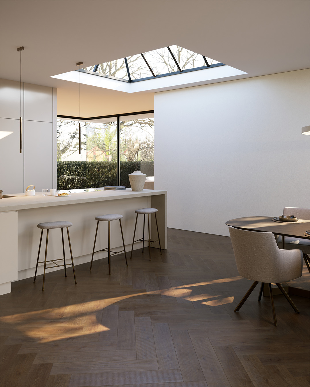 keuken, barrière-vrije, eiland, krukken, natuurlijk licht