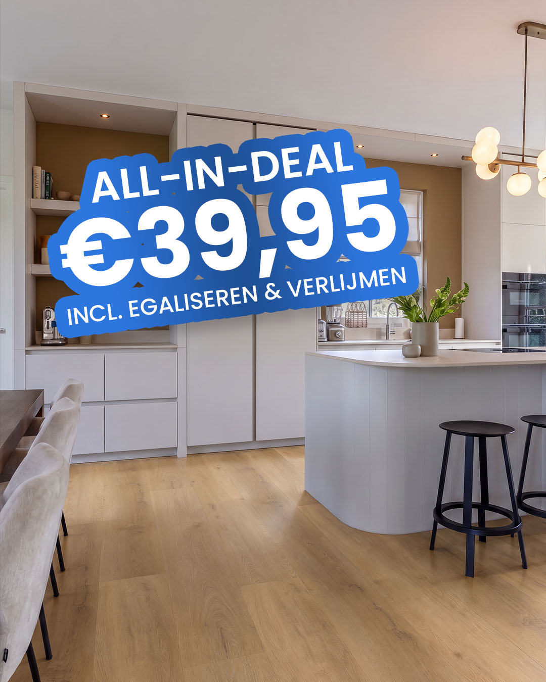 keuken, eiland, houten vloer, kookeiland, stoelen