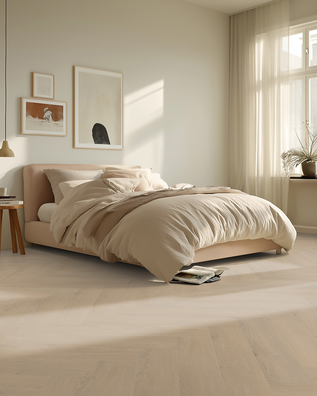 bed, beige, bedroom, linen, soft