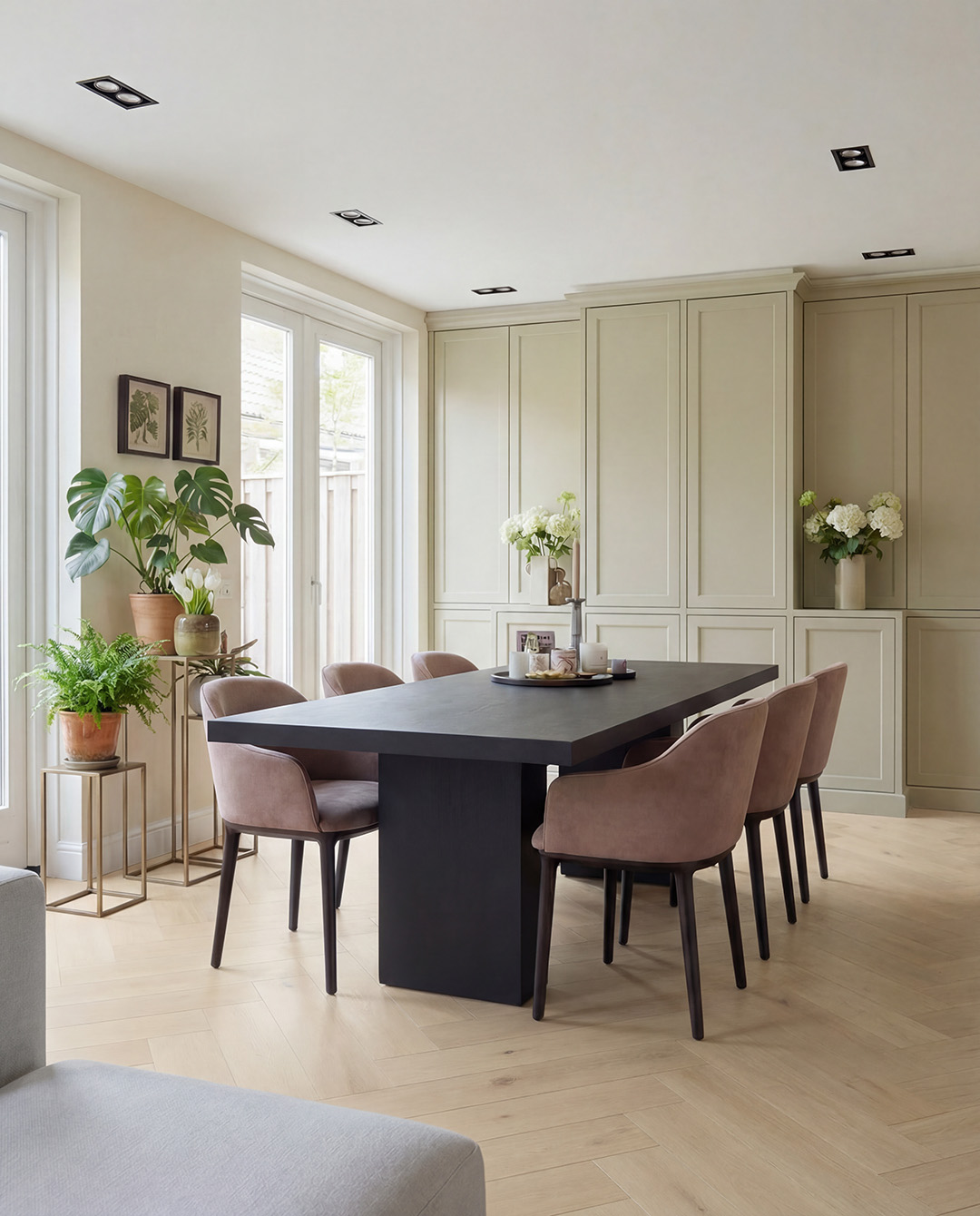 eettafel, tafel, keuken, kamerplanten, zachte meubels