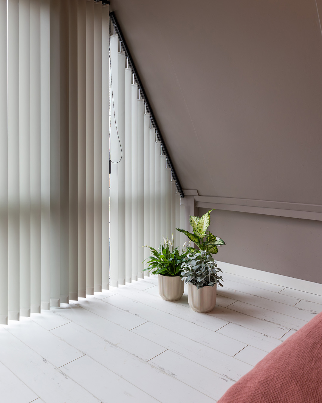 zonnescherm, lounge, planten, binnenruimte, houten vloer