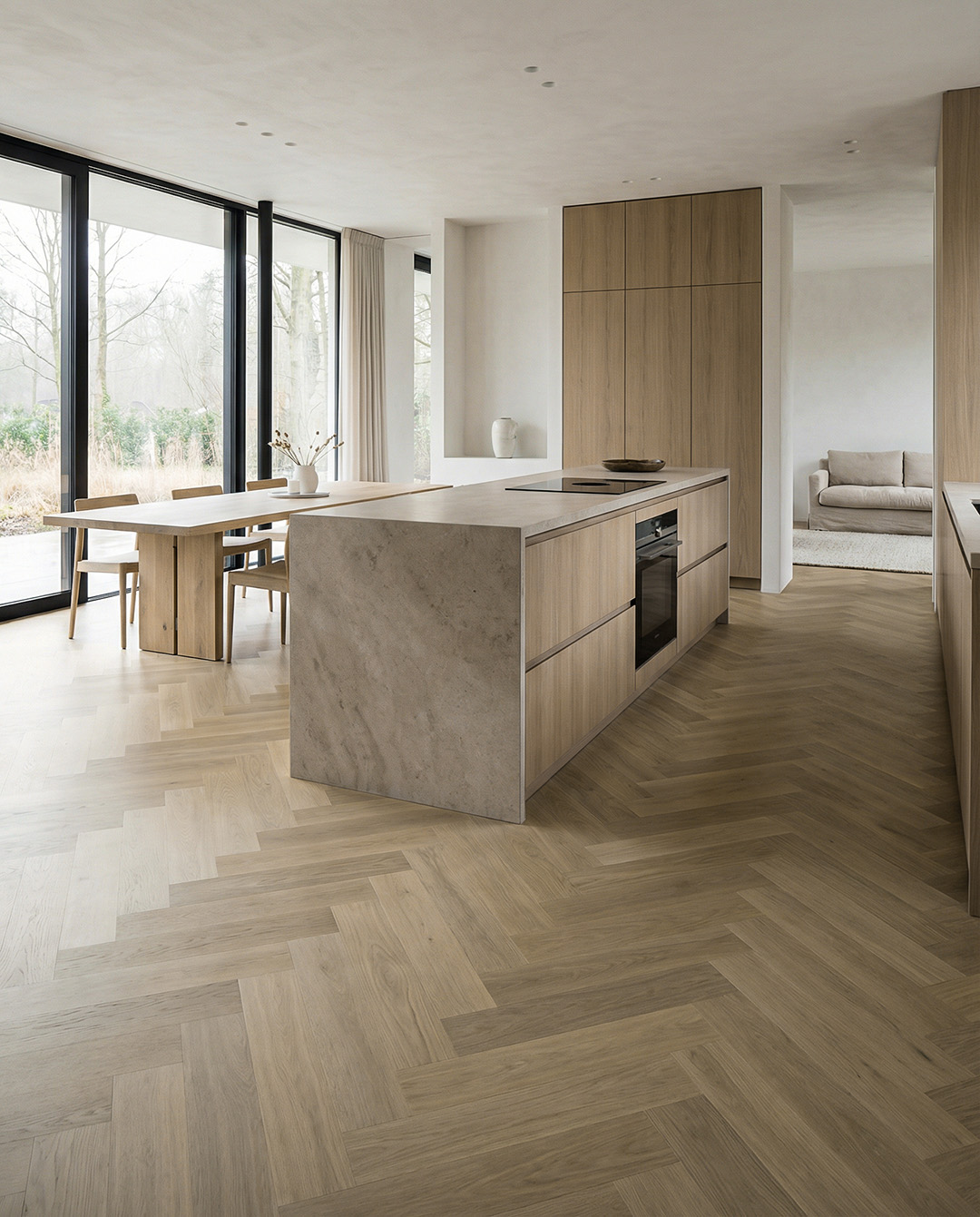 keuken, eiland, hout, keukenblok, parkeerlijn/tafel