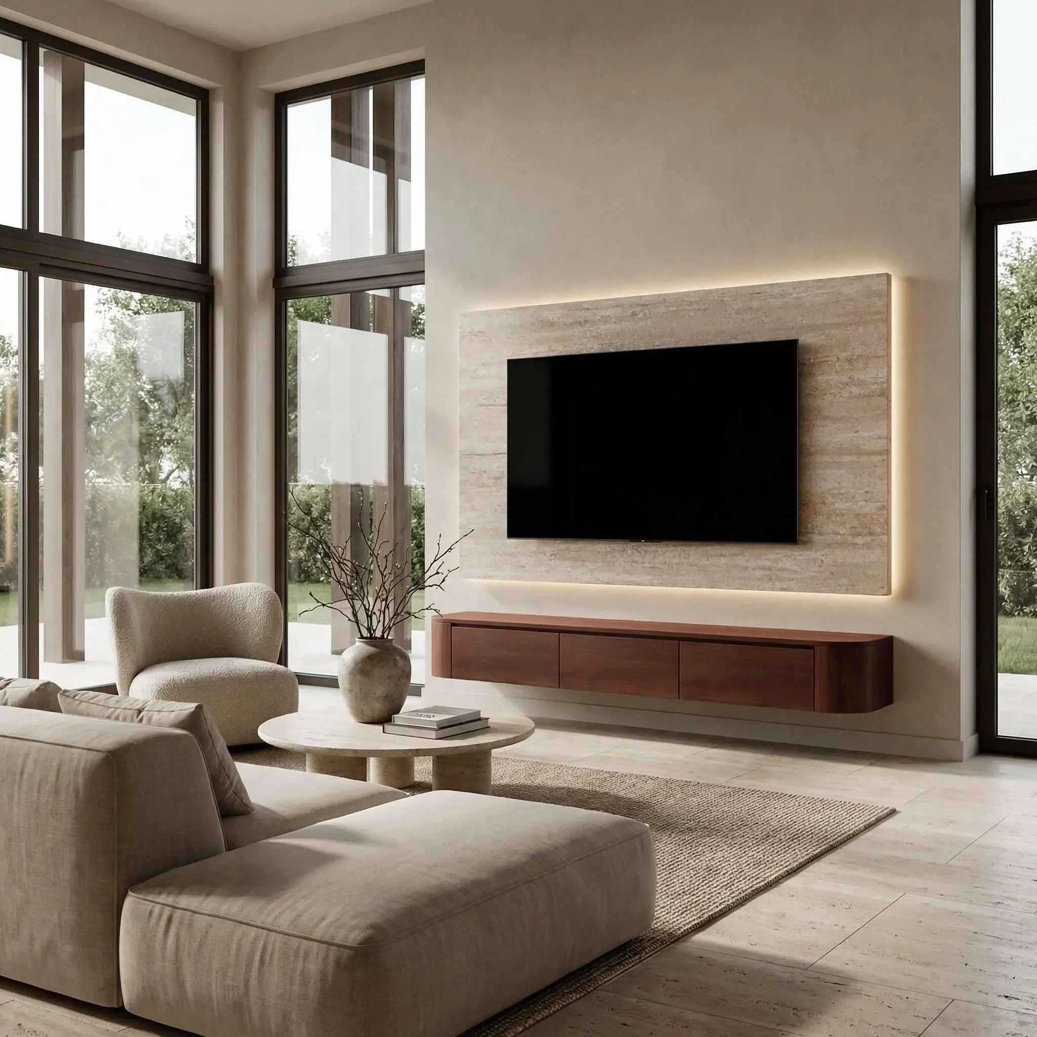 Japandi TV Meubel Rond Walnoot