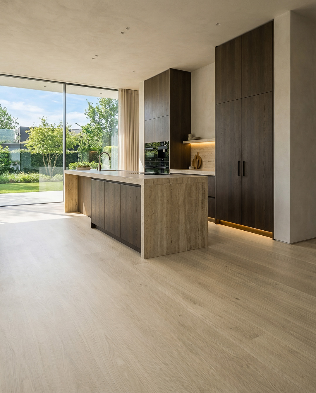 keuken, eiland, kastenwand, hout, inbouwapparatuur